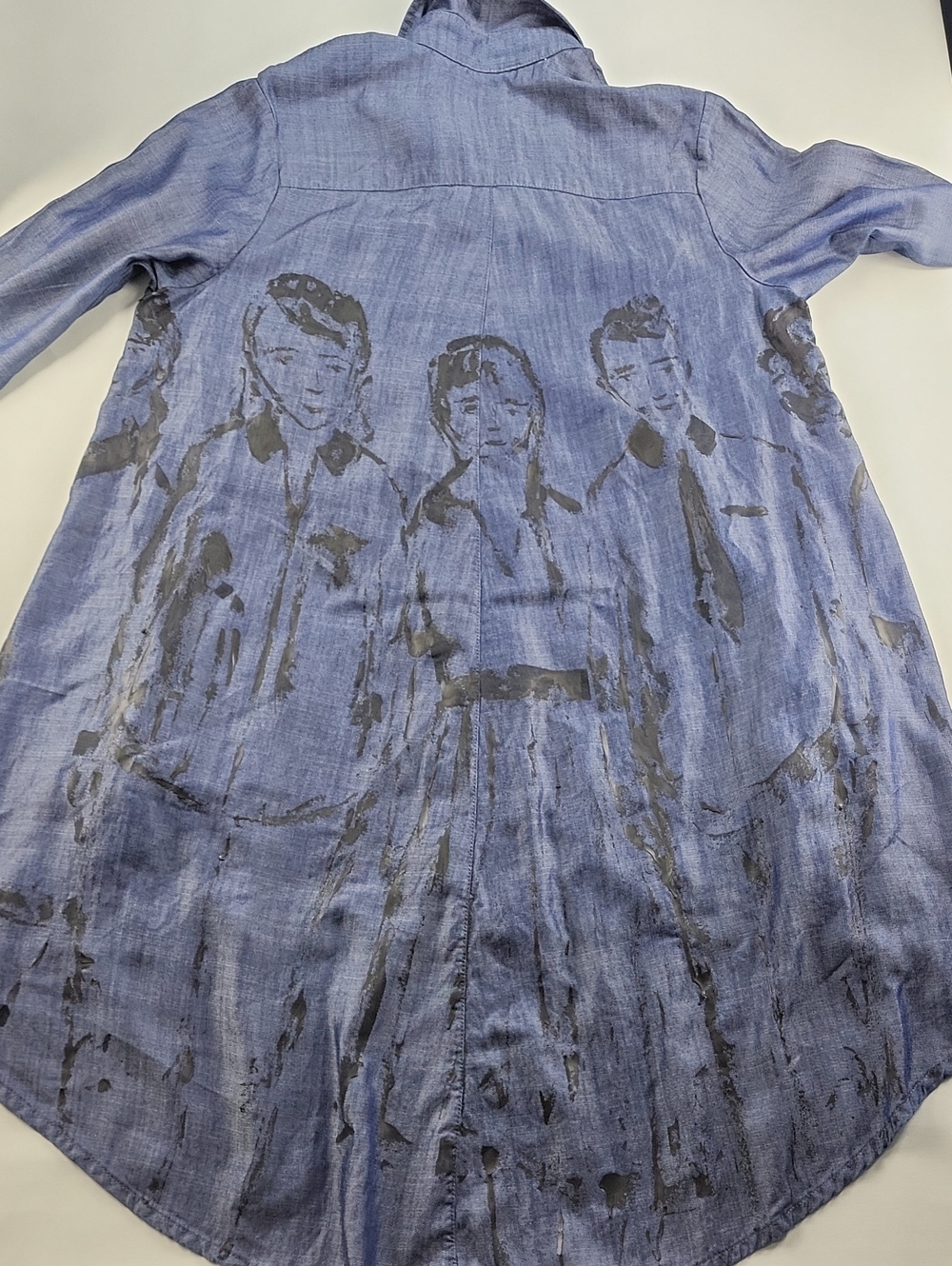 Lennard Taylor Hand-Painted Brenda Swing Shirt Denim Lyocell Medium Art Wear